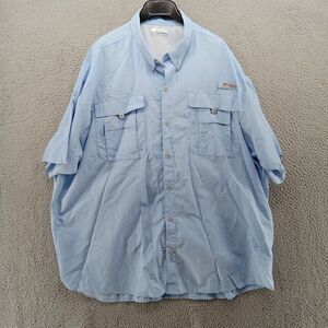 Columbia PFG Shirt‎ Mens XXL Baby Blue Vented Fishing Pockets Short Sleeve